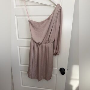 Club Monaco One-Shoulder Dress in Soft Taupe